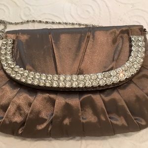 MMS copper evening purse. Rhinestone studded flap